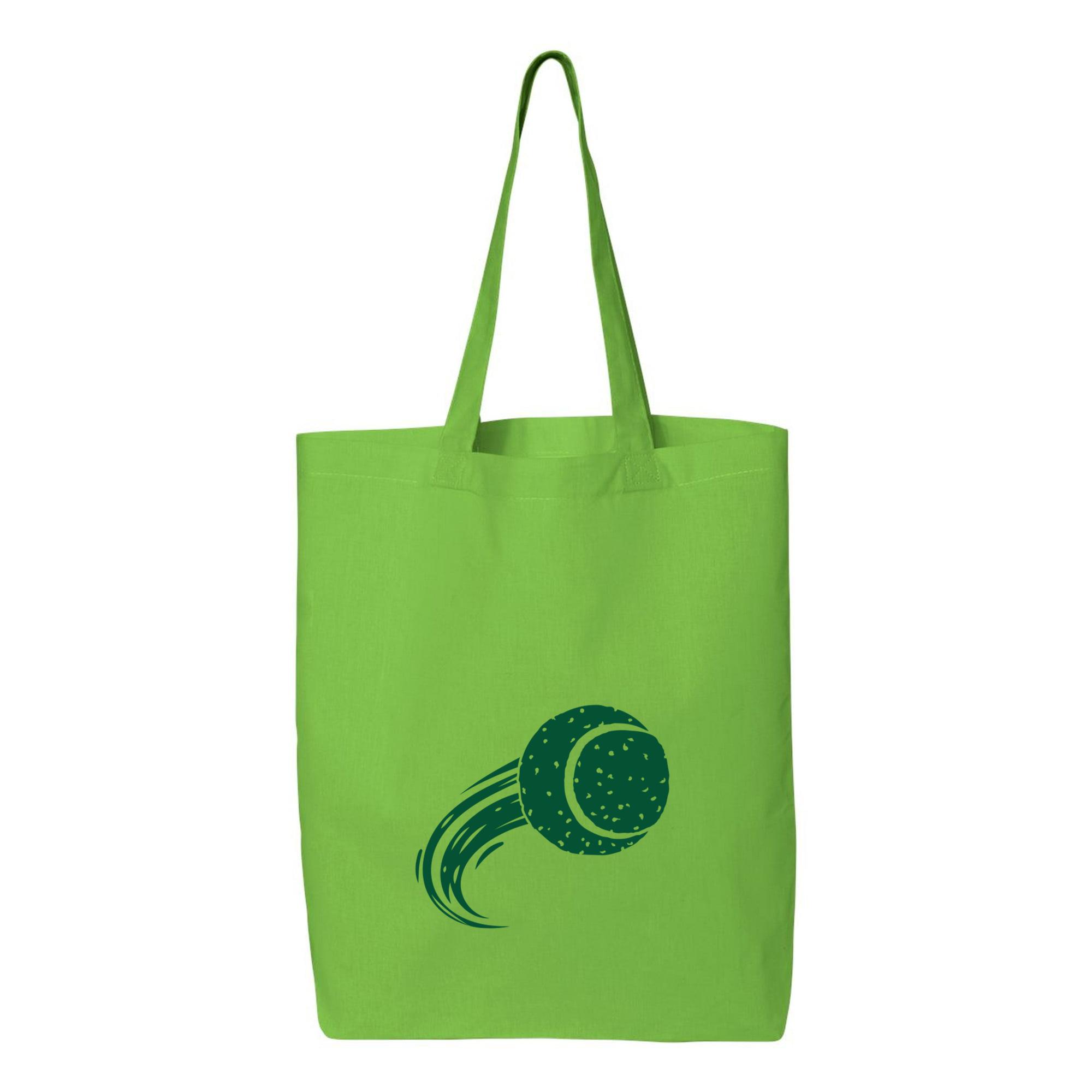 Green Tennis Ball Flying In The Air Canvas Tote Bag 