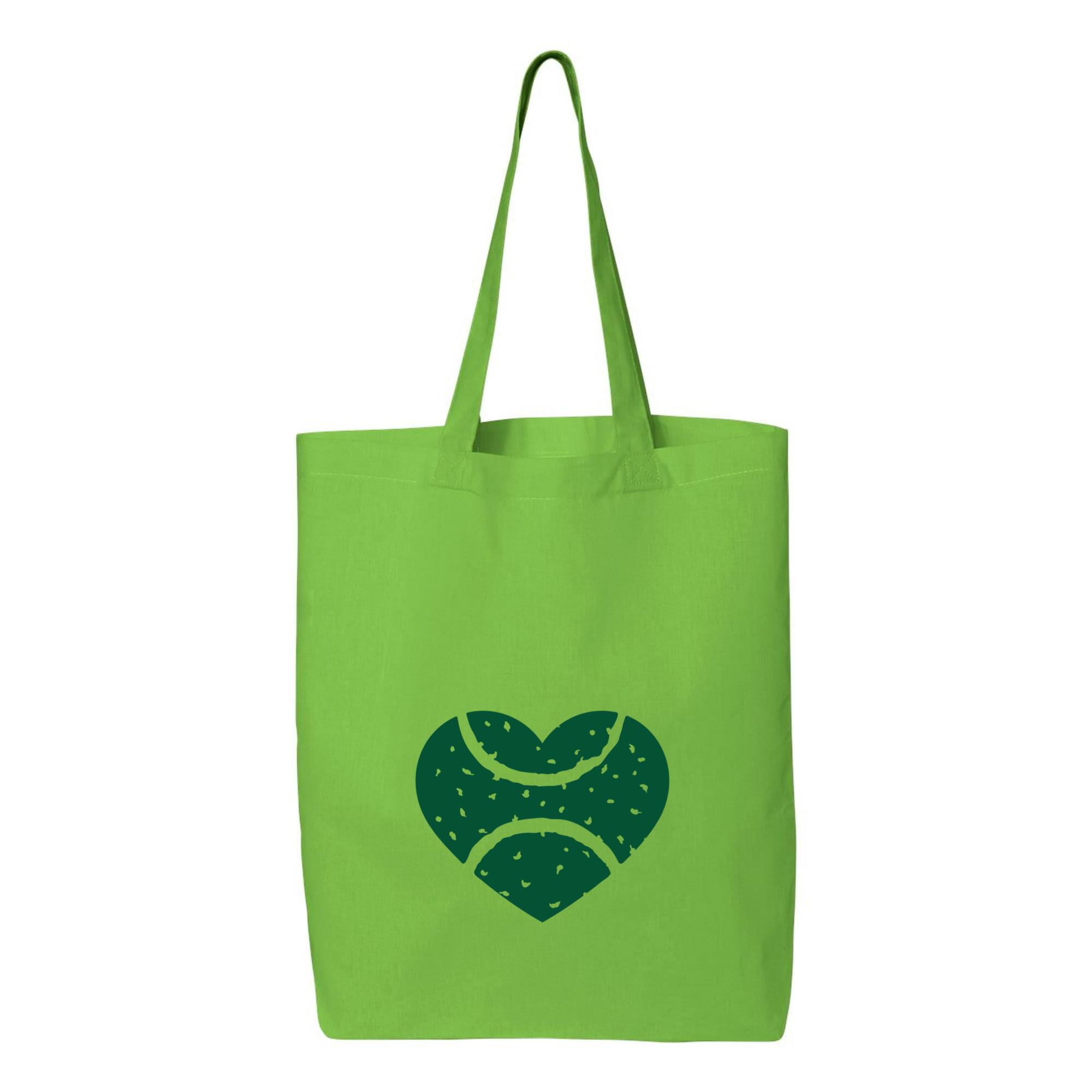 Green Tennis Ball In The Shape Of A Heart Canvas Tote Bag 