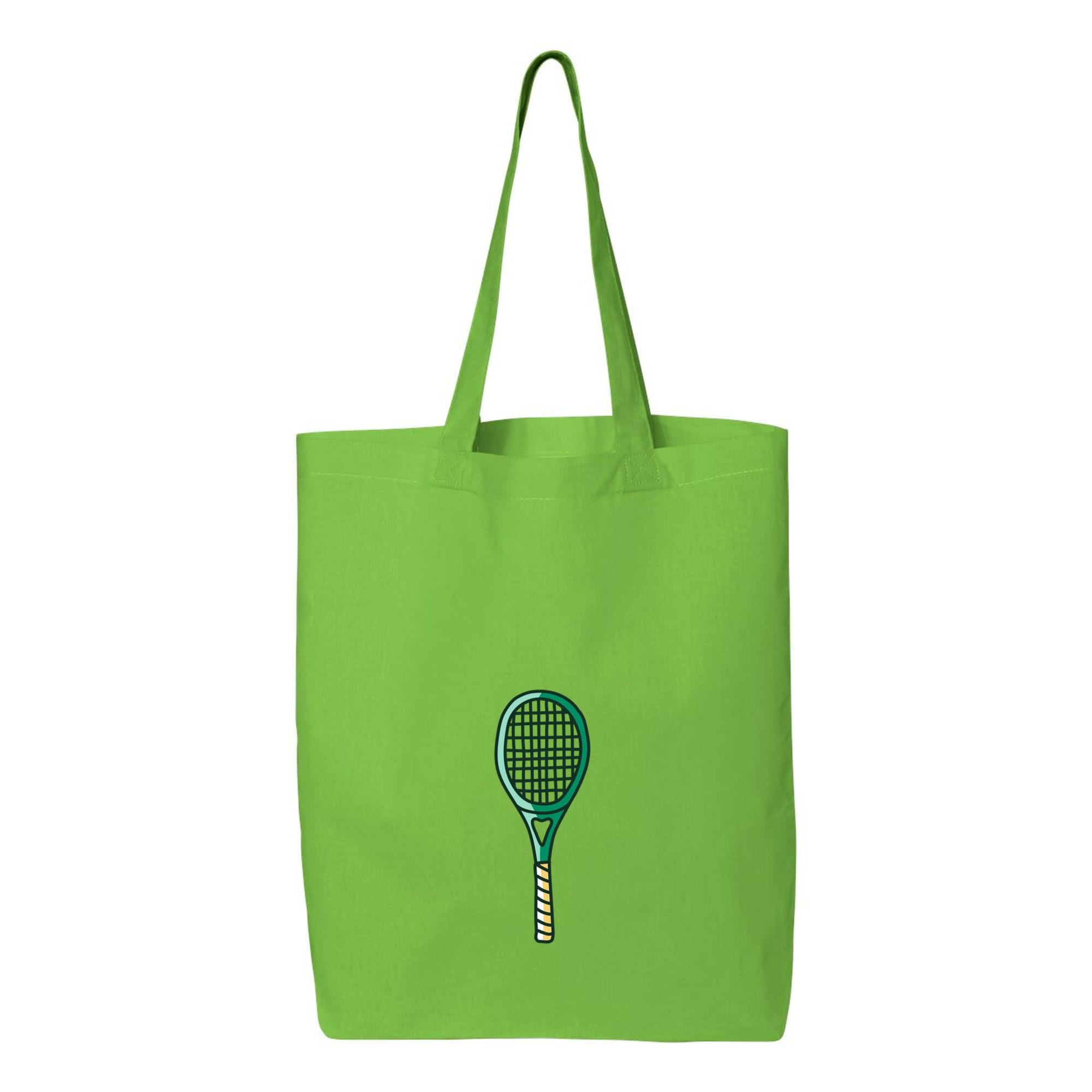 Green Tennis Racquet Doodle Canvas Tote Bag 