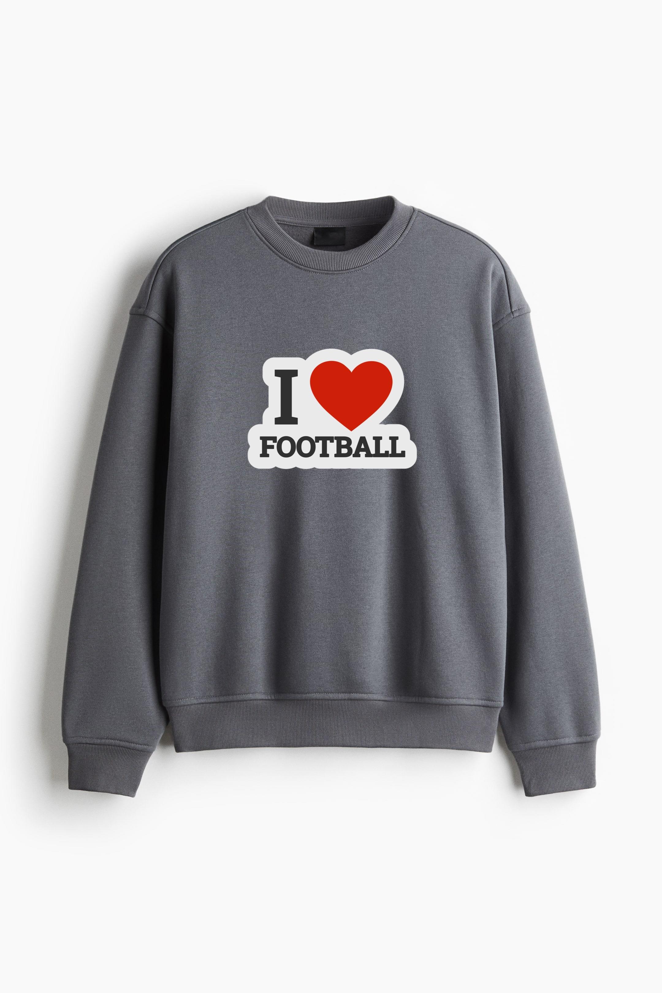 I Love Football Sticker Regular Fit Printed Sweatshirt 