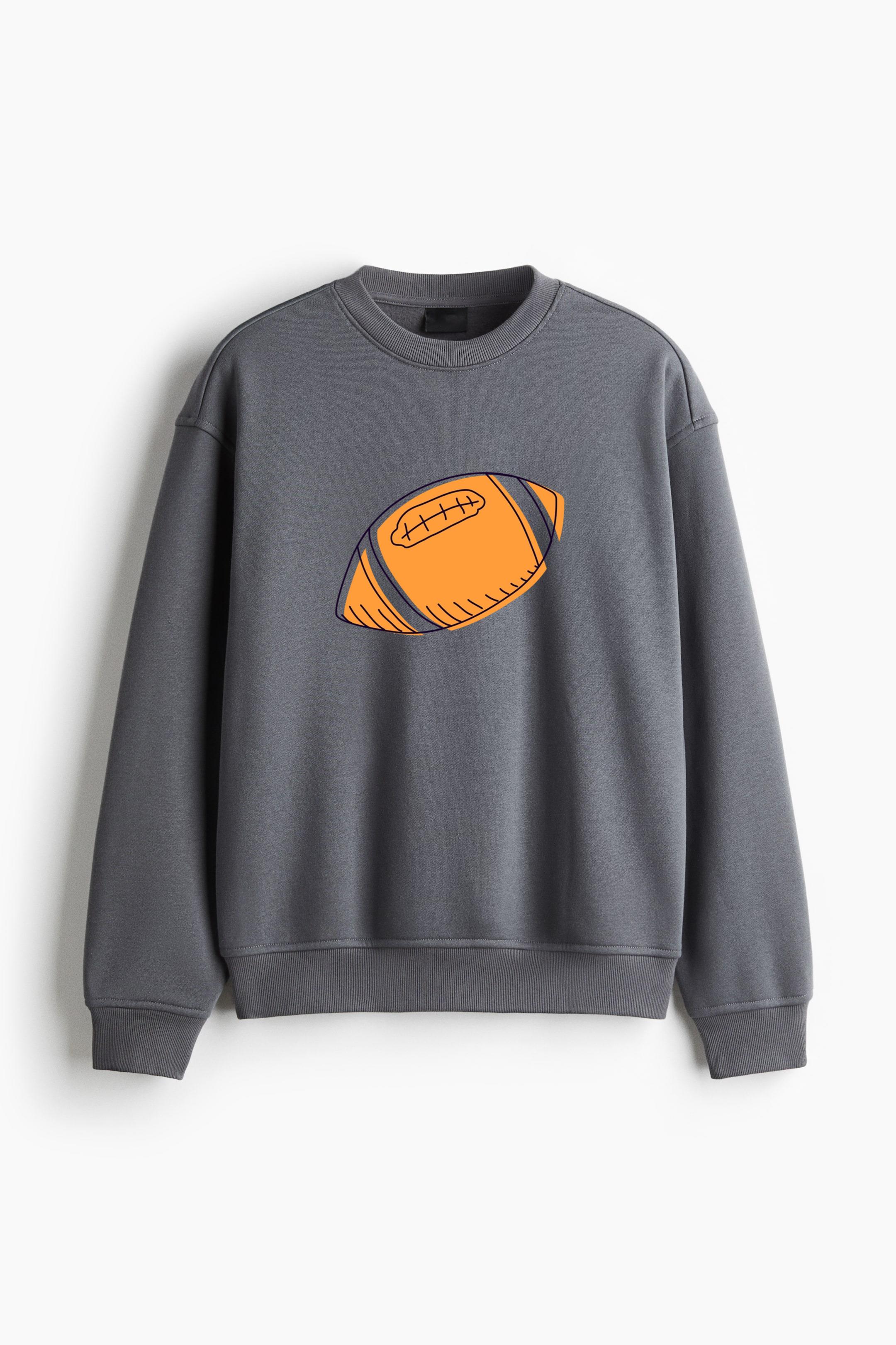 Orange Football Hand Drawn Regular Fit Printed Sweatshirt 