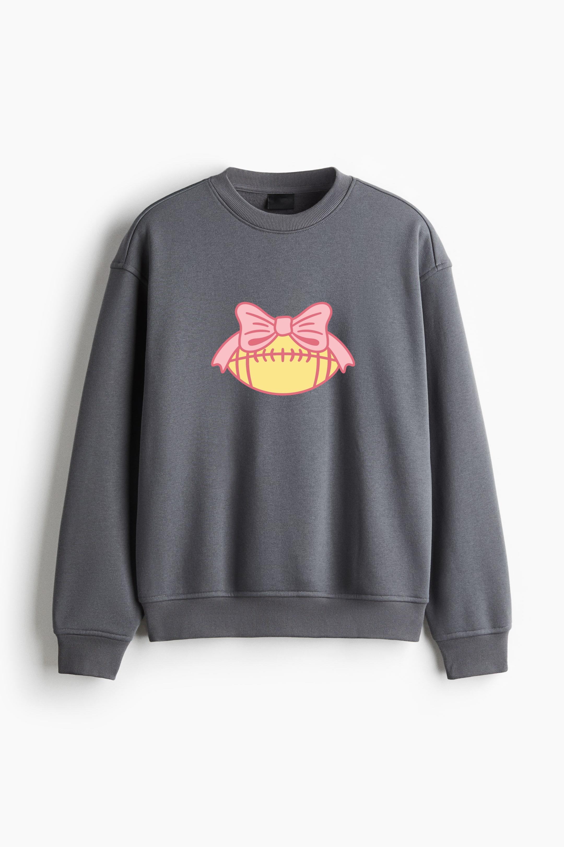 Pink Bow Football Design Regular Fit Printed Sweatshirt 