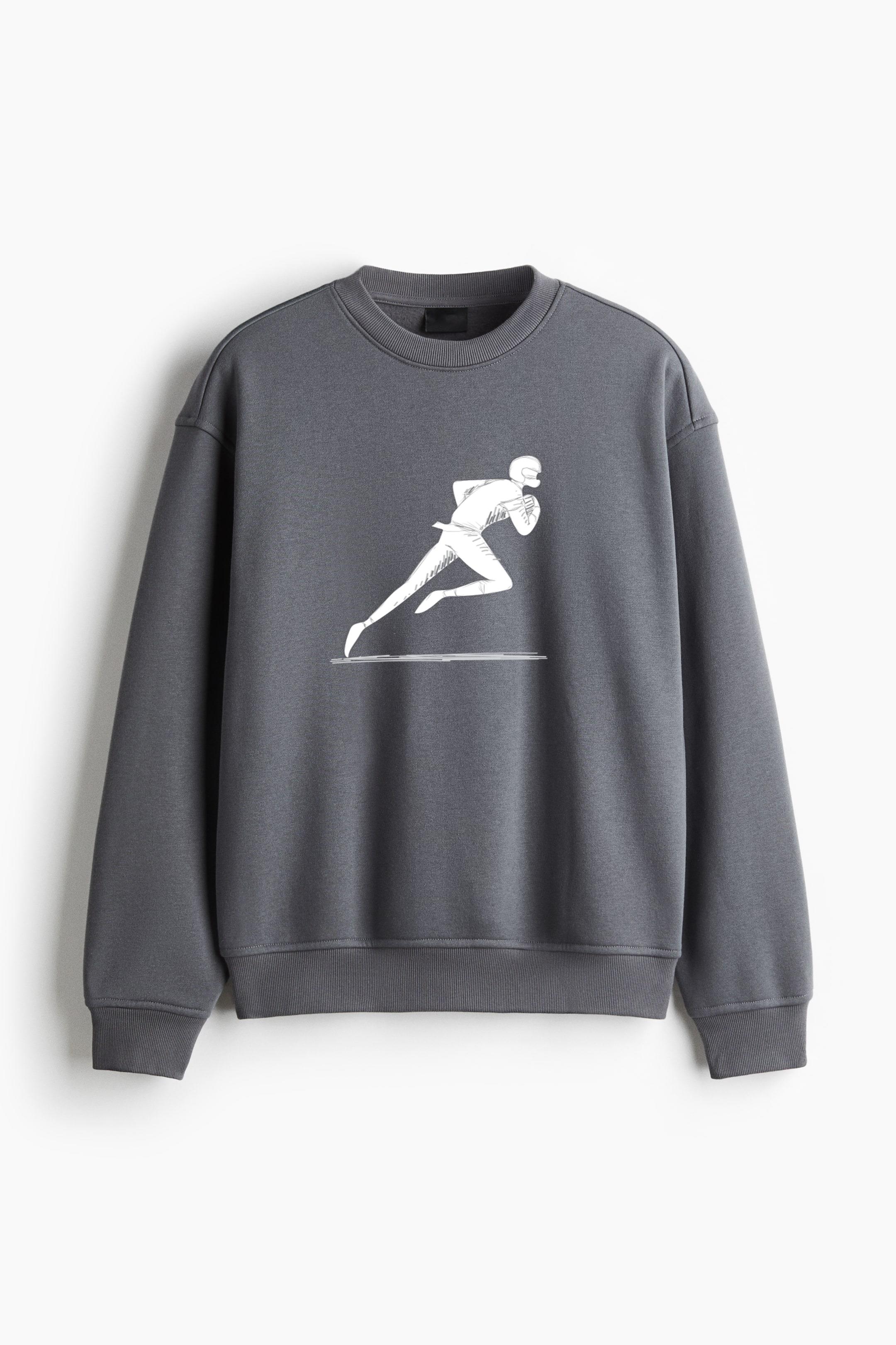 Player Helmet Outfit Running Sketch Regular Fit Printed Sweatshirt 