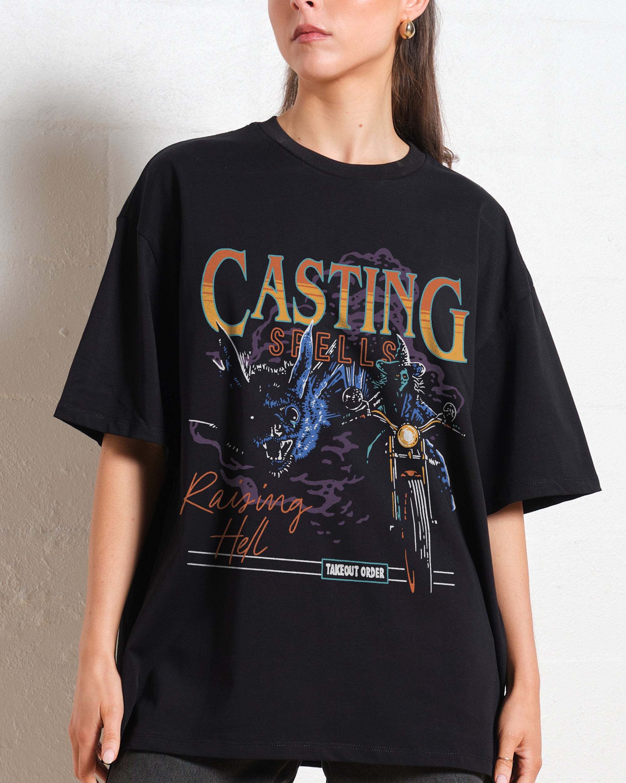 Casting Spells Raising Hell Oversized Graphic Tee Unisex 90s Boxy Fit 100% Combed Cotton