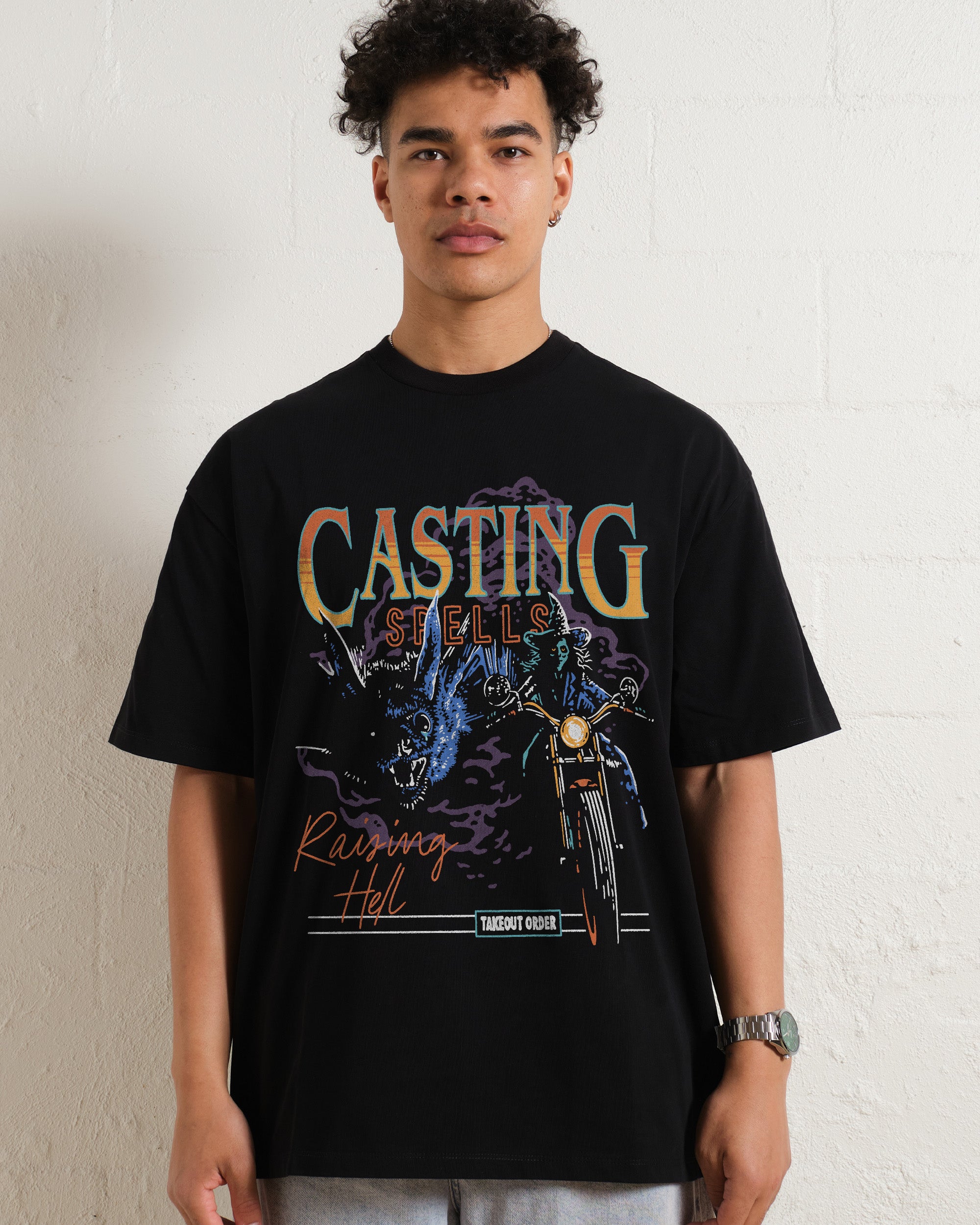 Casting Spells Raising Hell Oversized Graphic Tee Unisex 90s Boxy Fit 100% Combed Cotton