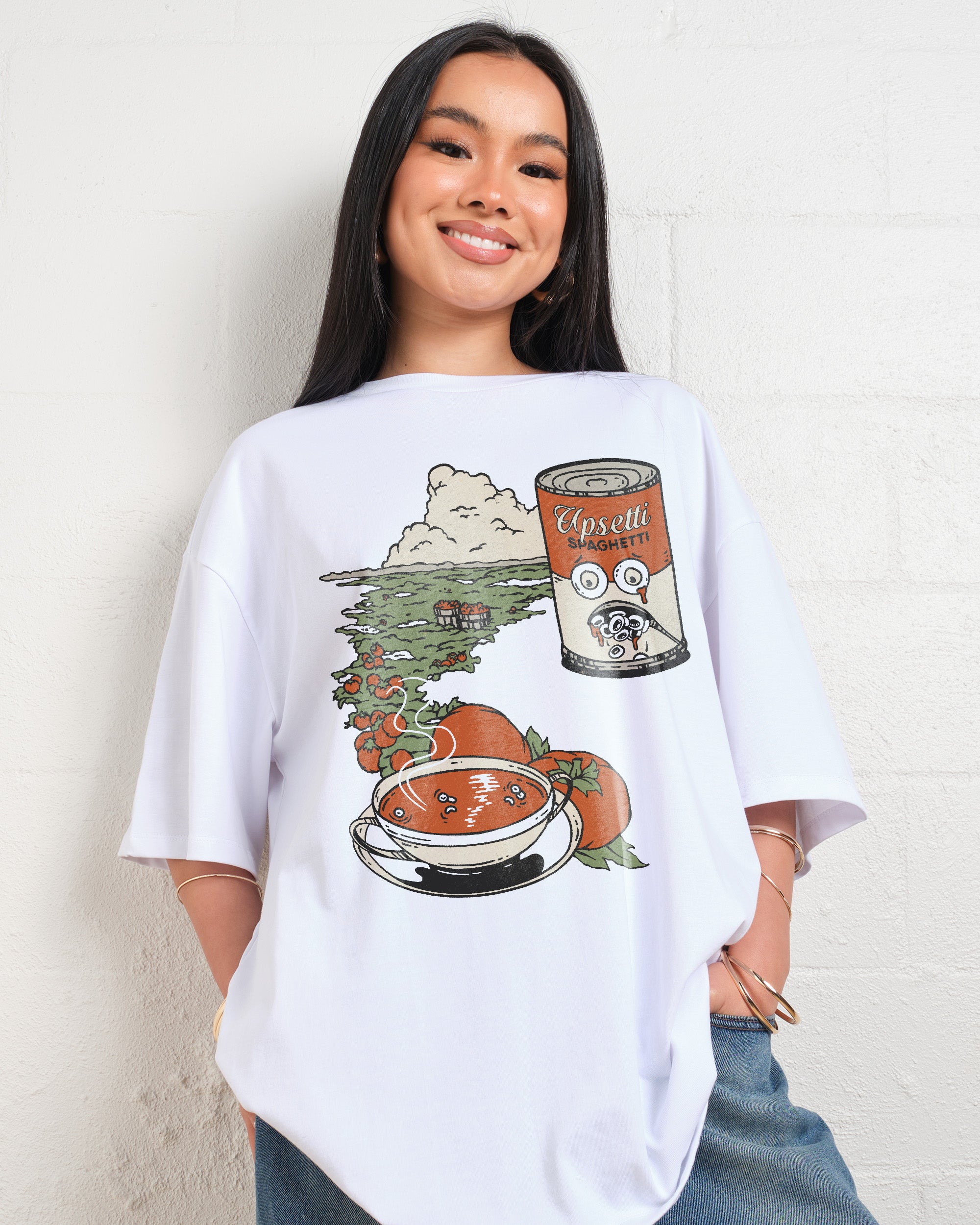 Upsetti Spaghetti Oversized Graphic Tee - 90s Boxy Fit Heavyweight Cotton Unisex
